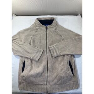 Lanesboro Mens Full Zip Knit Sweater Jacket Beige XXL Cotton Acrylic‎ Blend